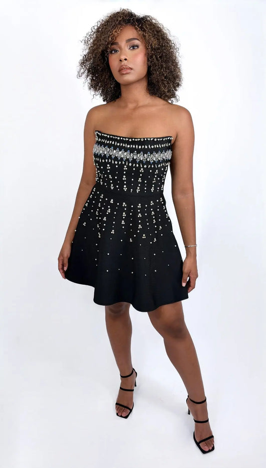 ROBE ELIRA - Robe bustier noire à strass élégante courte Iralia